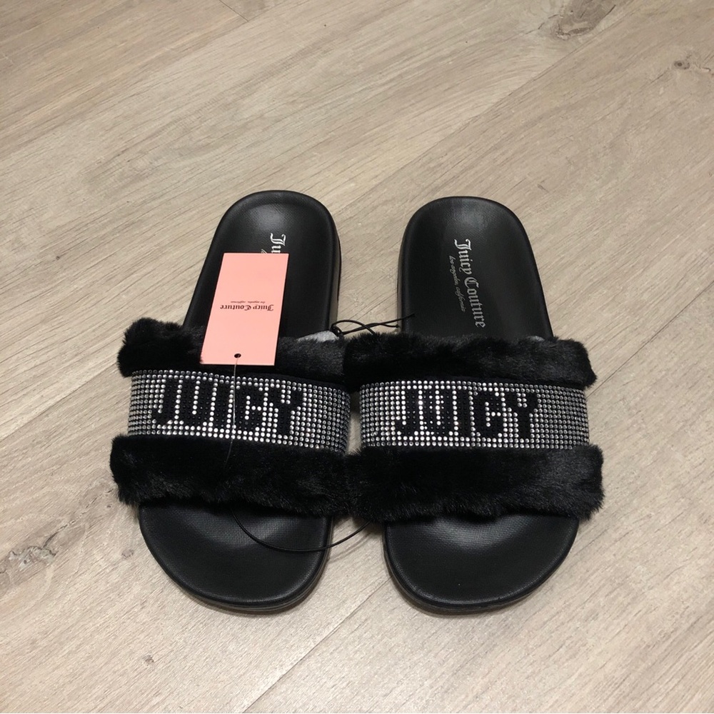 Juicy Couture Black Fur Slides